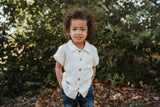 Organic Short Sleeve Button Up Shirt | Olive Green by The Honey and Bro Co - Side View