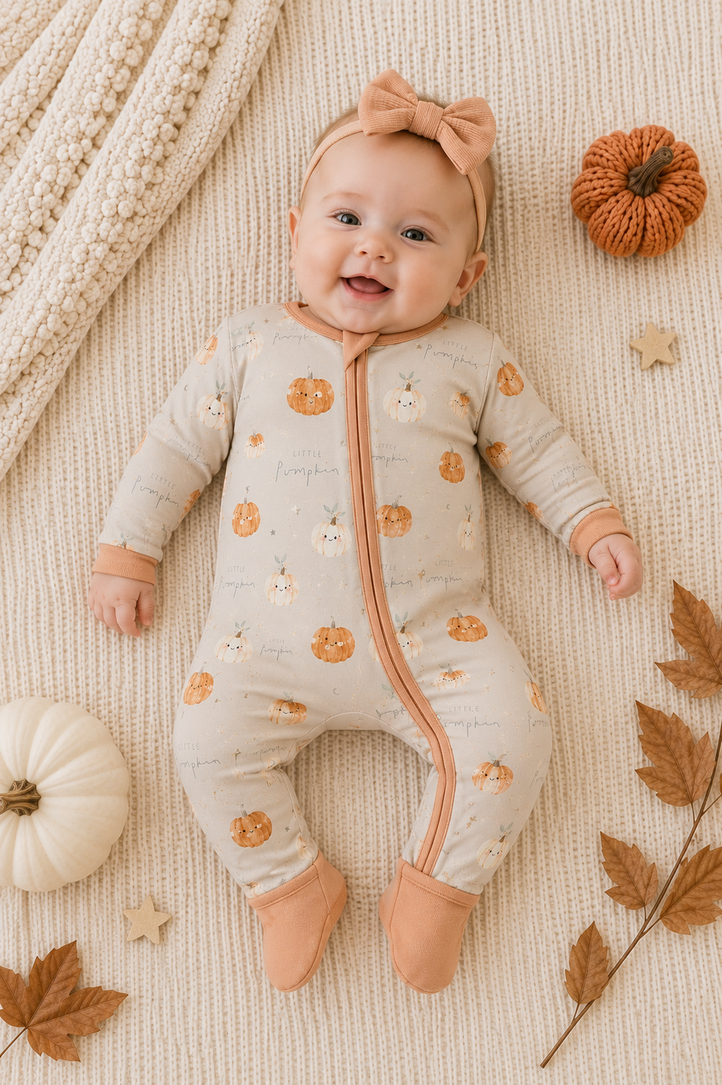 Little Pumpkin Zinza convertible baby zippy pajama by The Honey and Bro Co.