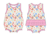 Ladybug Floral Bamboo Ruffle Romper by Joan's - Front View - Baby Girl One-Piece