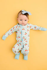 Cherry Picnic Bamboo Footed Sleeper Pajamas - Size Tag Detail