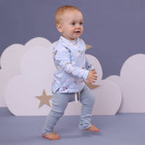 Baby Blue Organic Cotton Rib Pants - Elastic Waistband Detail
