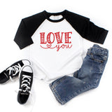 Pink Love You Valentine's Raglan | Girls Shirt by The Honey and Bro Co. - Back View
