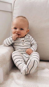 Black Stripe Baby Outfit Set by Stroller Society - Front View