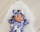 Lavender Baby Gown and Bow Headband | Infant Girls by Adorable Sweetness - Detail View