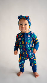 Alphabet Hand-drawn Bamboo Zippy Pajamas by Joan's - Back View