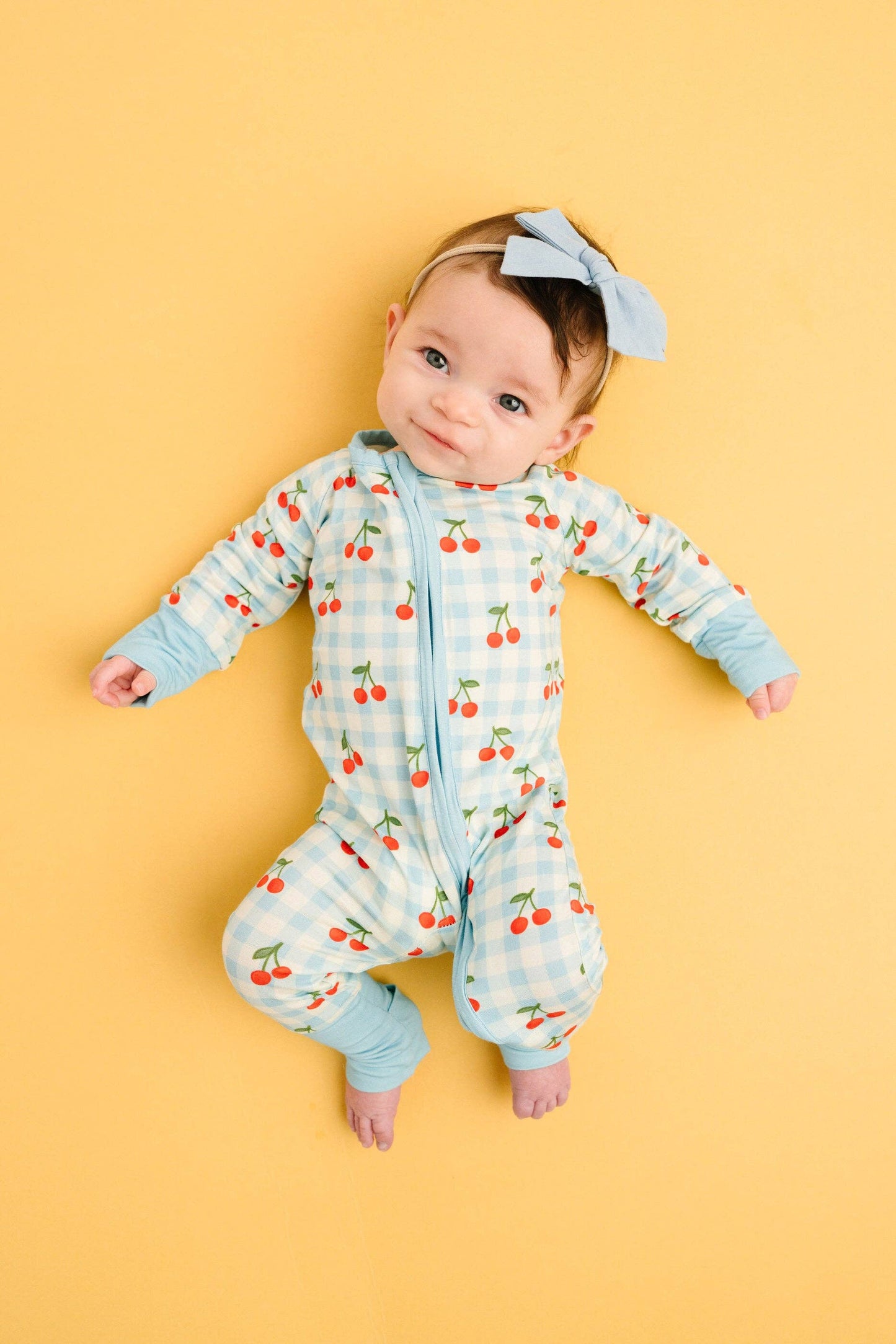 Cherry Picnic Bamboo Footed Sleeper Pajamas - Front View