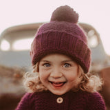 Plum Garter Stitch Beanie Hat by The Honey and Bro Co. - Detail View
