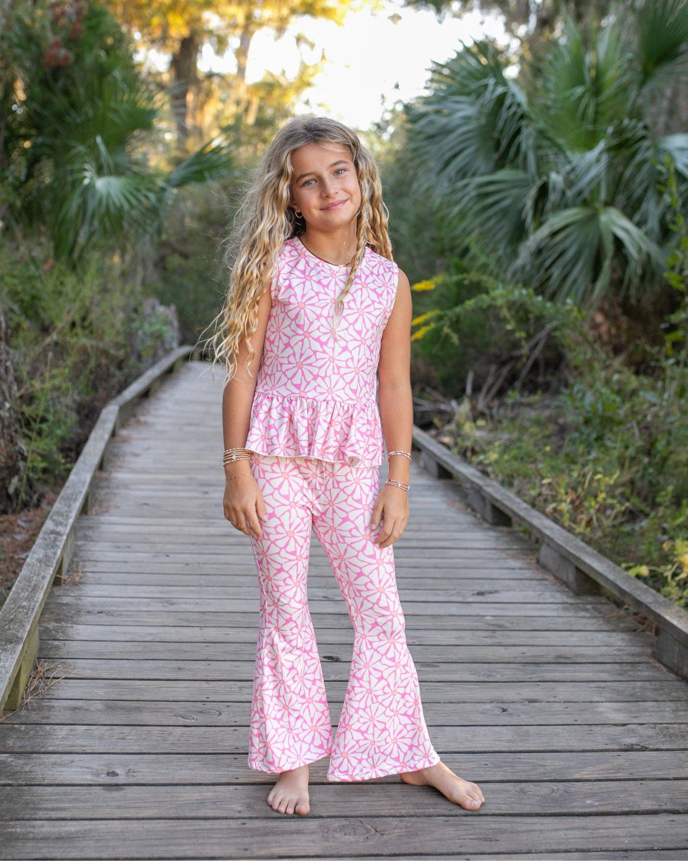 Pink Groove Floral Pant Set | Girls by Adorable Sweetness - Front View