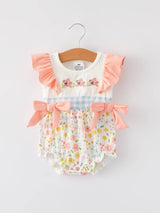 Easter Bunny Embroidery Girls Romper by Rylee Faith Designs - Front View - Easter Baby Clothing