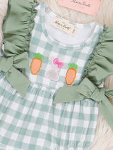 Gingham Carrot Patch Embroidered Bubble Romper by Marie Nicole Clothing - Back View - Easter Baby Clothing