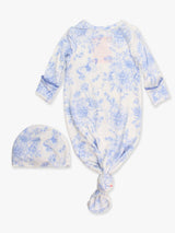 Butterfly Garden Toile Bamboo Gown & Bow Beanie Set by RuffleButts + RuggedButts - Lifestyle - Newborn Baby Clothing