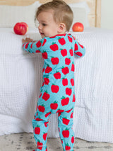 Softsnooze™ Blue Apple Of My Eye Footed Pajamas | Baby One-piece by RuffleButts + RuggedButts - Back View