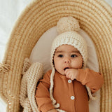 Natural Garter Stitch Knit Bonnet by The Honey and Bro Co. - Back View