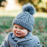 Grey Pop Pom Pom Beanie Hat by Huggalugs - Additional View