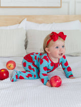 Apple Print Ruffled Cotton-Modal Baby Sleeper with Trim - Front View