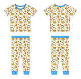 Breakfast Buddies Two-Piece Bamboo Pajamas by Joans - Toddler pajama set with matching top and pants featuring adorable breakfast food print with pancakes waffles eggs and bacon on soft bamboo fabric