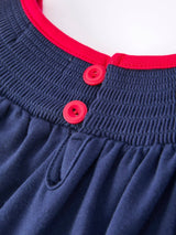 Navy Christmas Dress with Santa Sleigh | Festive Holiday Celebration Outfit for Girls - Size Comparison