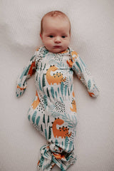 Dinosaur Zoo Knotted Gown by Three Little Tots - Detail - Newborn Baby Clothing