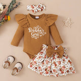 BABY 3PCS LETTER RIBBED ROMPER & FLORAL SHORTS SET - Front View