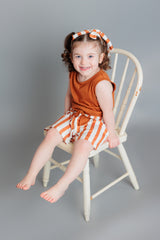 Hem Knotted Tank Top Striped Belted Shorts W/bow..This Summer’s cutest 3 piece Outfit! by The Honey and Bro Co. - Front View