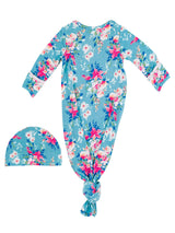 Pink Blossom Bamboo Gown & Bow Beanie Set | Newborn by RuffleButts + RuggedButts - Lifestyle - Newborn Baby Clothing