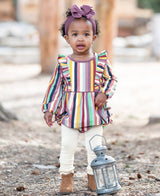 IVORY FOOTLESS RUFFLE TIGHTS by RuffleButts + RuggedButts - Side View - Easter Baby Clothing