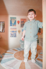 Henry Sage Organic Muslin Short Sleeve Button-Up Shirt by The Honey and Bro Co. - Detail View
