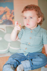 Henry Sage Organic Muslin Short Sleeve Button-Up Shirt by The Honey and Bro Co. - Back View