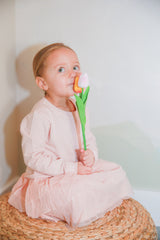 Organic Girl Sweatshirt Dress | Pink Ruffle by The Honey and Bro Co. - Lifestyle View