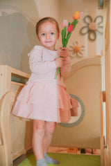 Organic Girl Sweatshirt Dress | Pink Ruffle by The Honey and Bro Co. - Front View