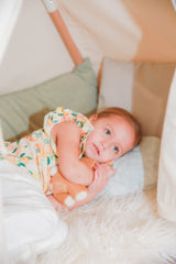 Sunny Citrus Organic Cotton Frill Tee | Baby & Toddler Girl by The Honey and Bro Co. - Lifestyle View