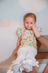 Sunny Citrus Organic Cotton Frill Tee | Baby & Toddler Girl by The Honey and Bro Co. - Detail View