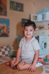Chunky Slub Polo Shirt & Shorts Set | Tan Organic Cotton by The Honey and Bro Co. - Front View