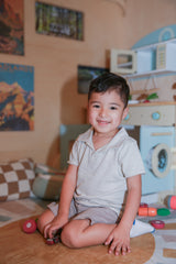 Chunky Slub Polo Shirt & Shorts Set | Tan Organic Cotton by The Honey and Bro Co. - Back View