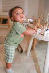 Gingham Carrot Patch Embroidered Boy Shorts Set by The Honey and Bro Co. - Back View