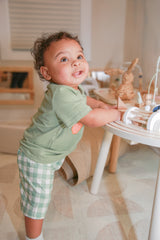 Gingham Carrot Patch Embroidered Boy Shorts Set by The Honey and Bro Co. - Back View