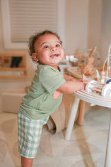Gingham Carrot Patch Embroidered Boy Shorts Set by The Honey and Bro Co. - Back View