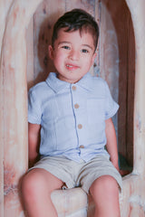 Henry Arctic Blue Organic Muslin Button-Up Shirt by The Honey and Bro Co. - Back View