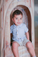 Henry Arctic Blue Organic Muslin Button-Up Shirt by The Honey and Bro Co. - Back View