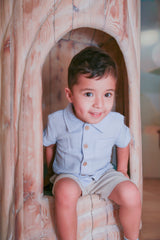Henry Arctic Blue Organic Muslin Button-Up Shirt by The Honey and Bro Co. - Detail View