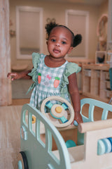 Gingham Carrot Patch Embroidered Baby Girl Dress by The Honey and Bro Co. - Front View