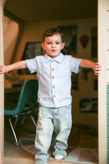 Henry Arctic Blue Organic Muslin Button-Up Shirt by The Honey and Bro Co. - Front View