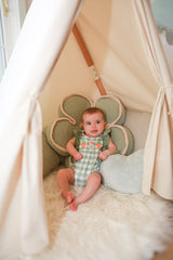 Gingham Carrot Patch Embroidered Bubble Romper by The Honey and Bro Co. - Back View