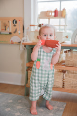 Gingham Carrot Patch Embroidered Baby Boy Johnny by The Honey and Bro Co. - Detail View