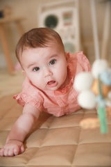 Daphne Cotton Candy Organic Linen Blend Romper by The Honey and Bro Co. - Detail View