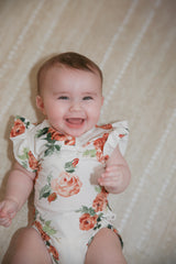 Rosebud Organic Cotton Frill Bodysuit | Baby Girl by The Honey and Bro Co. - Front View