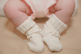 Cuff Newborn Lace Booties - Milk by The Honey and Bro Co. - Front View