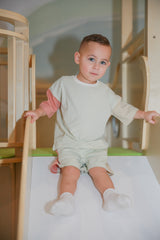 Color Block Organic Cotton Boy Tee & Shorts Set by The Honey and Bro Co. - Lifestyle View