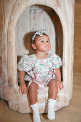 Vintage Rose Baby Girl Romper - Floral Cotton with Headband - Baby & Toddler Clothing | The Honey and Bro Co