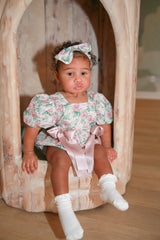 Vintage Rose Baby Girl Romper - Floral Cotton with Headband - Baby & Toddler Clothing | The Honey and Bro Co